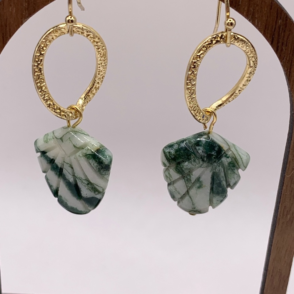 Gold and Green Leaf Earrings